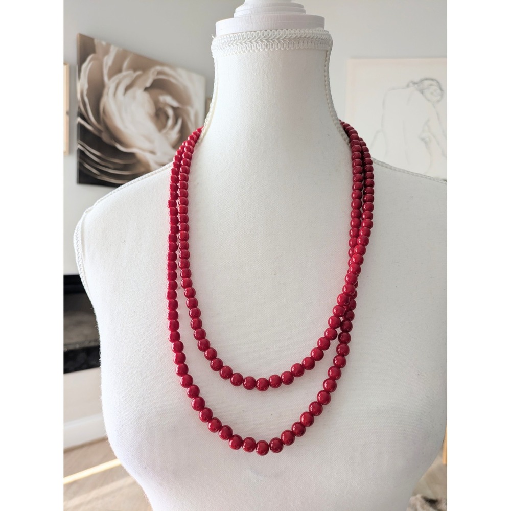 Vintage Multi Layered Beaded Necklace Cherry Red Artsy Boho Wrap Necklace